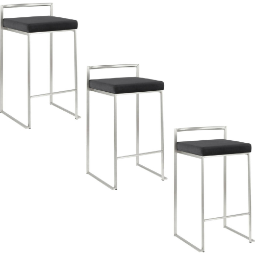 Fuji 26" Stackable Counter Stool in Stainless Steel & Black Velvet (Set of 3)